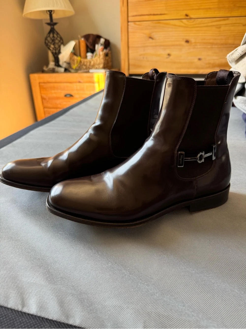 Men's Ferragamo Isidoro Chelsea Dress Boots in Dark Brown Leather